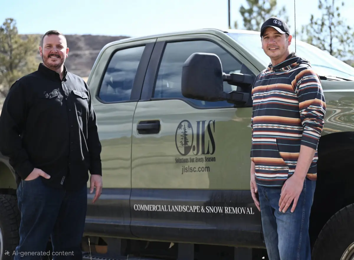 John and Jeremy Reffel, owners of JLS Landscape and Sprinkler, by branded JLS truck